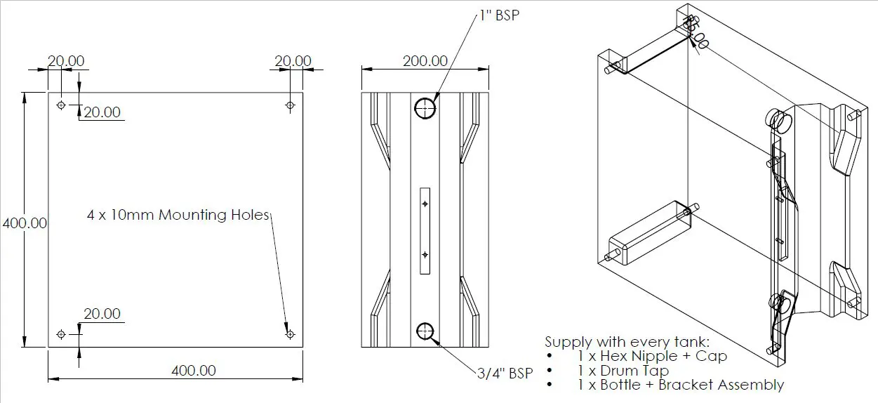 23L Water Tank Dimensions