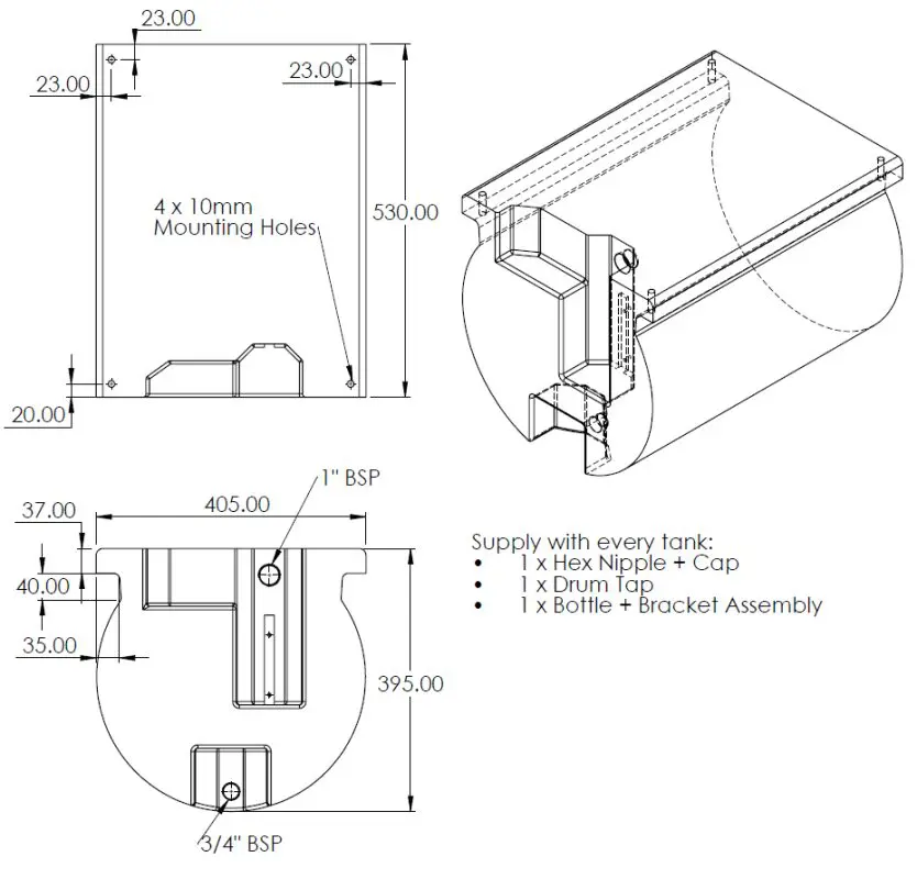 60L Water Tank Dimensions