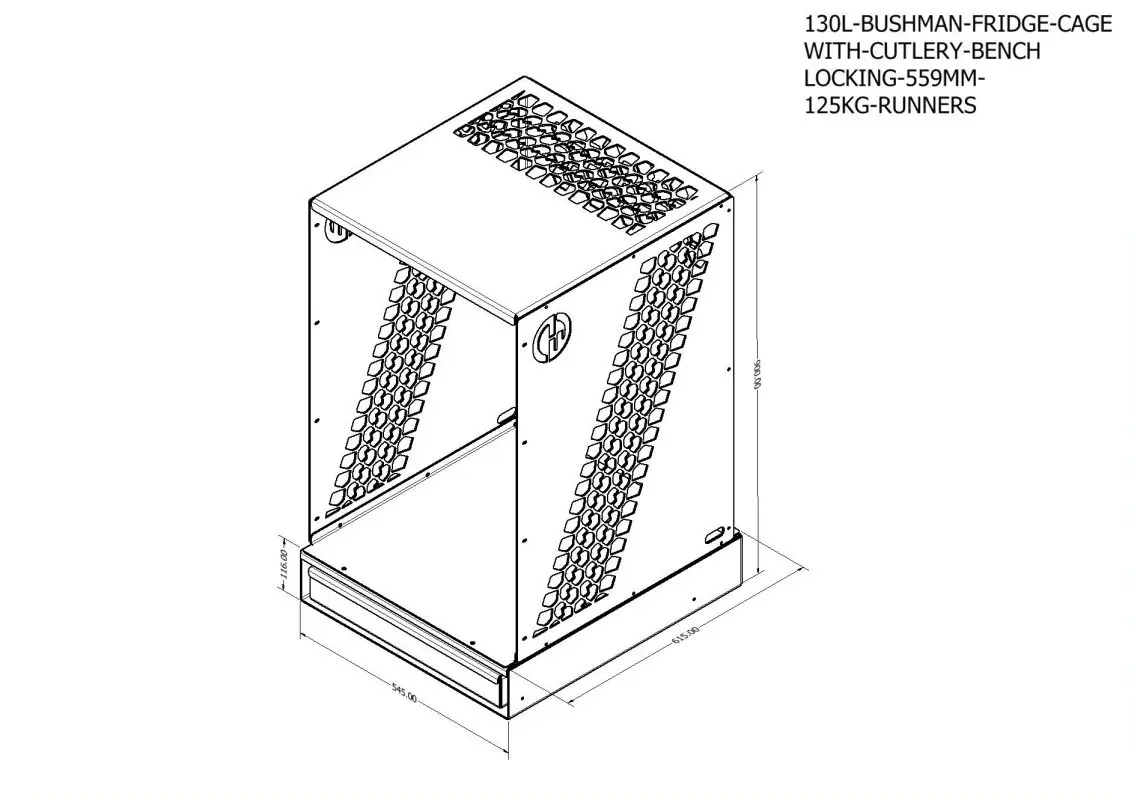 Bushman Upright Fridge Cage + Pullout Bench with Cutlery Drawer - 1