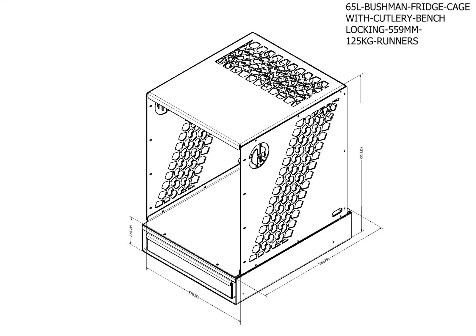 Bushman Upright Fridge Cage + Pullout Bench with Cutlery Drawer - 1