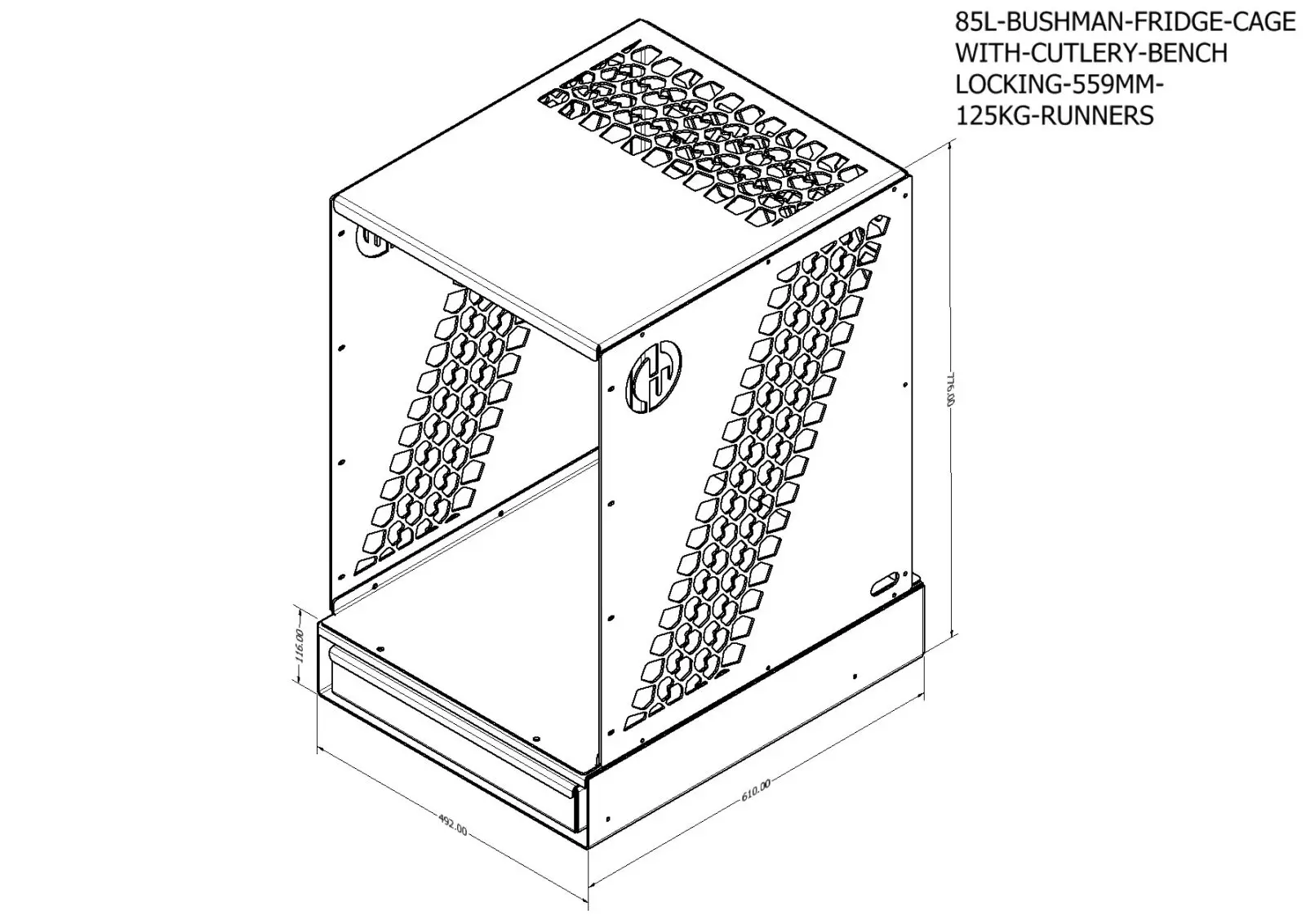 Bushman Upright Fridge Cage + Pullout Bench with Cutlery Drawer - 1
