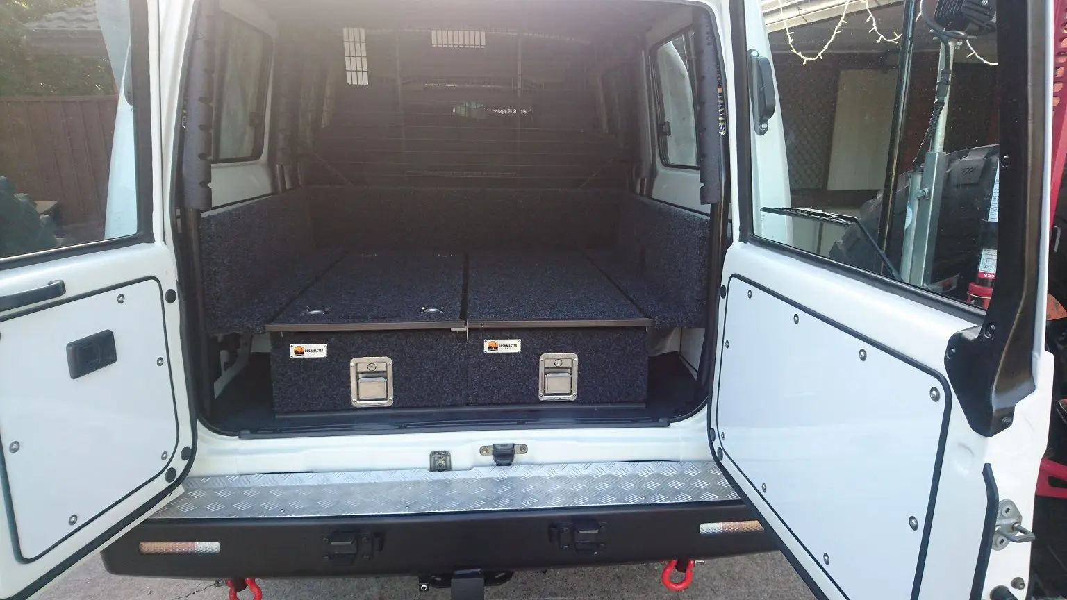 Dunn And Watson Dual Stainless Steel Paddle Handle Installed On Cargo Drawers In 4wd