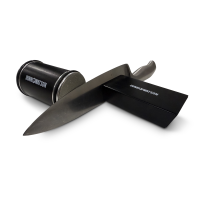 Dunn & Watson Rolling Knife Sharpener Setup With Front Of Knife