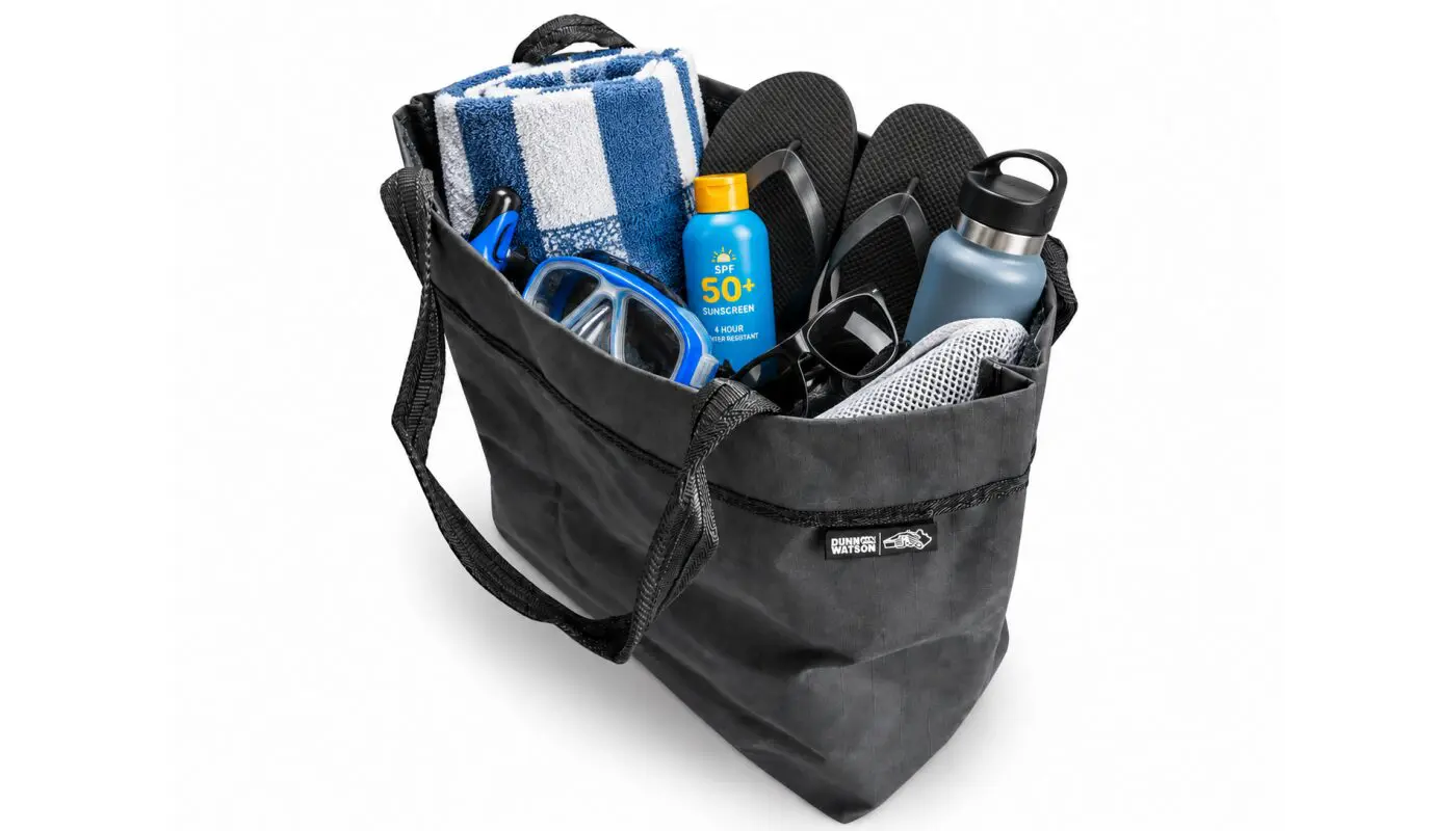 Camp Beach Bag And Bbq Or Shower Caddy Kit Setup For Beach