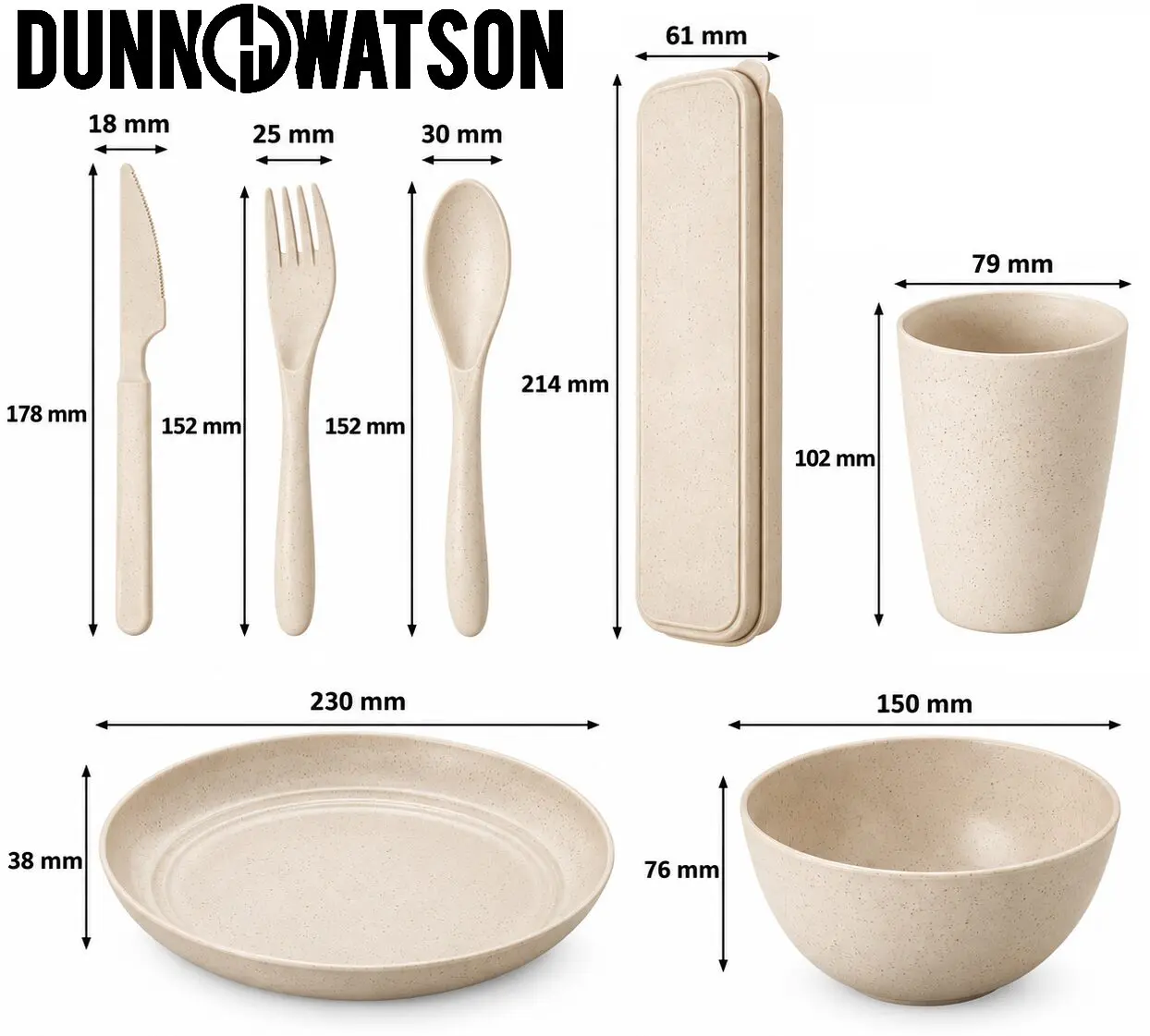 Dunn Watson 4x4 Plastic Camp Cutlery Set Dimenions