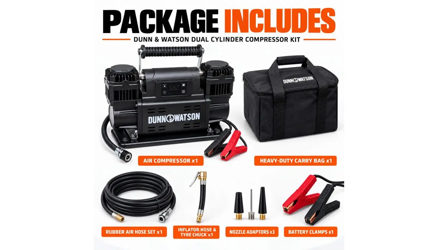 12V Dual Cylinder Air Compressor with LCD Auto-Stop – 150 PSI 4WD Tyre Inflation Kit - 1