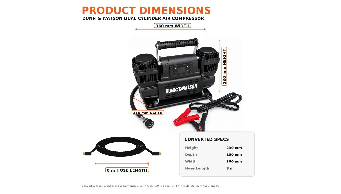 12V Dual Cylinder Air Compressor with LCD Auto-Stop – 150 PSI 4WD Tyre Inflation Kit - 4