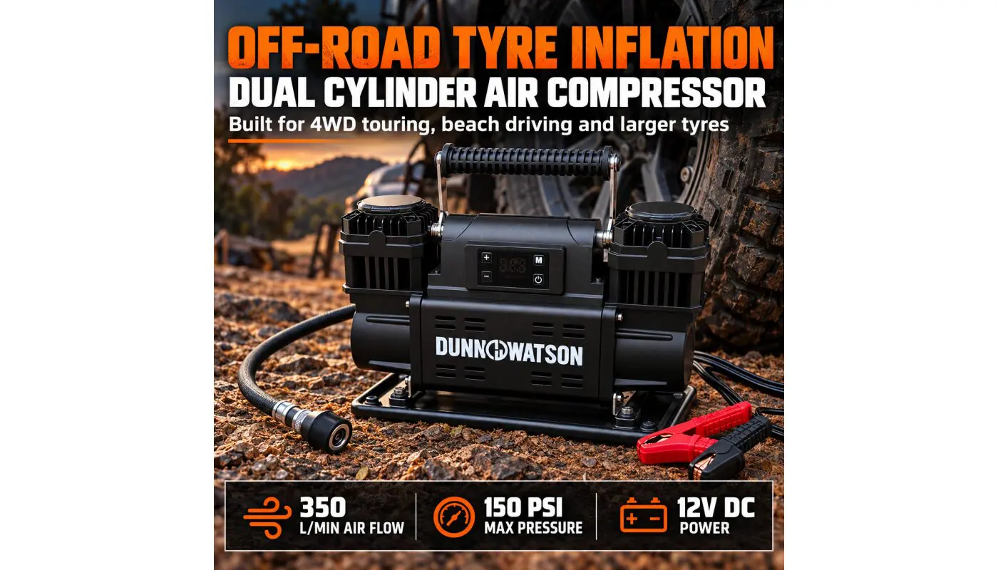 12V Dual Cylinder Air Compressor with LCD Auto-Stop – 150 PSI 4WD Tyre Inflation Kit - 3