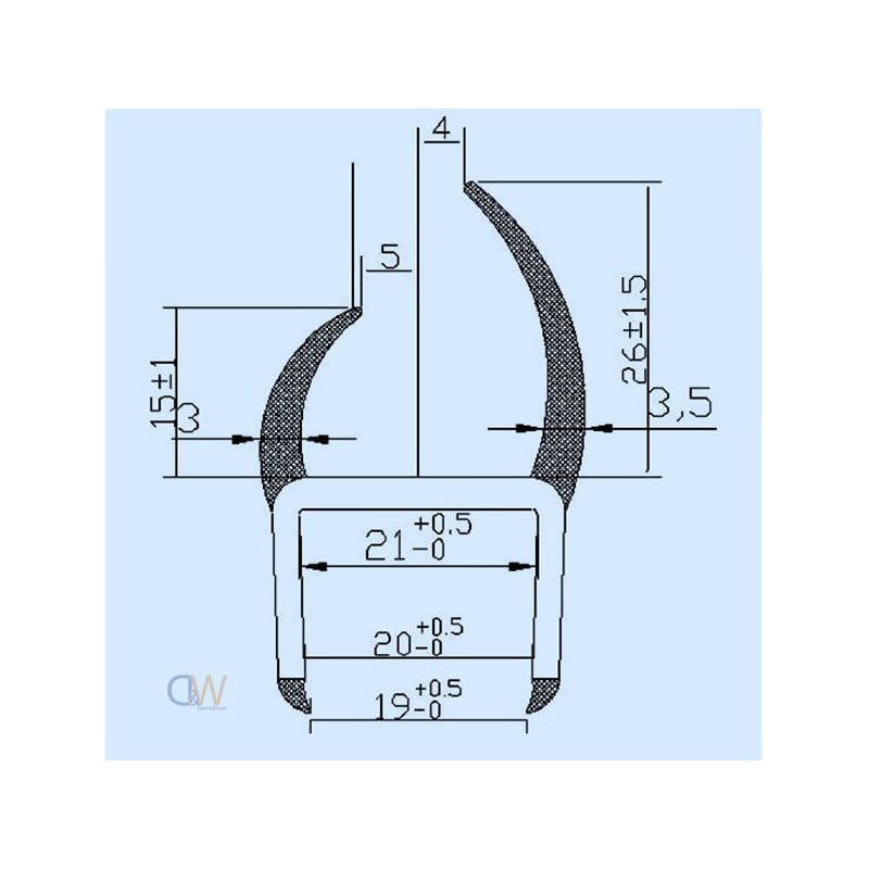 3000mm x 21mm PVC H Seal - Grey/White - 2