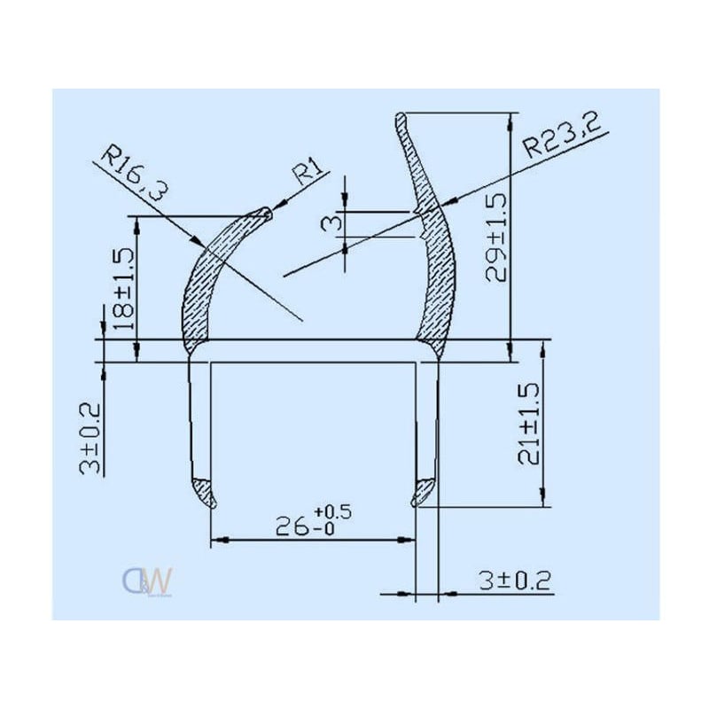 3000mm x 26mm PVC H Seal - Grey/White - 2