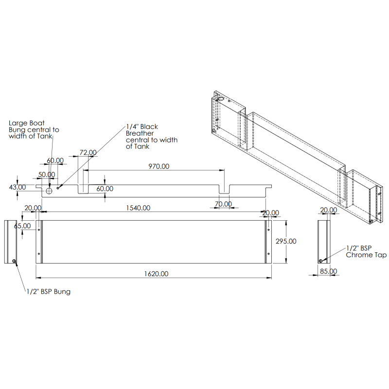 24L Ute Tray Headboard Tank (Australian Made) - 1