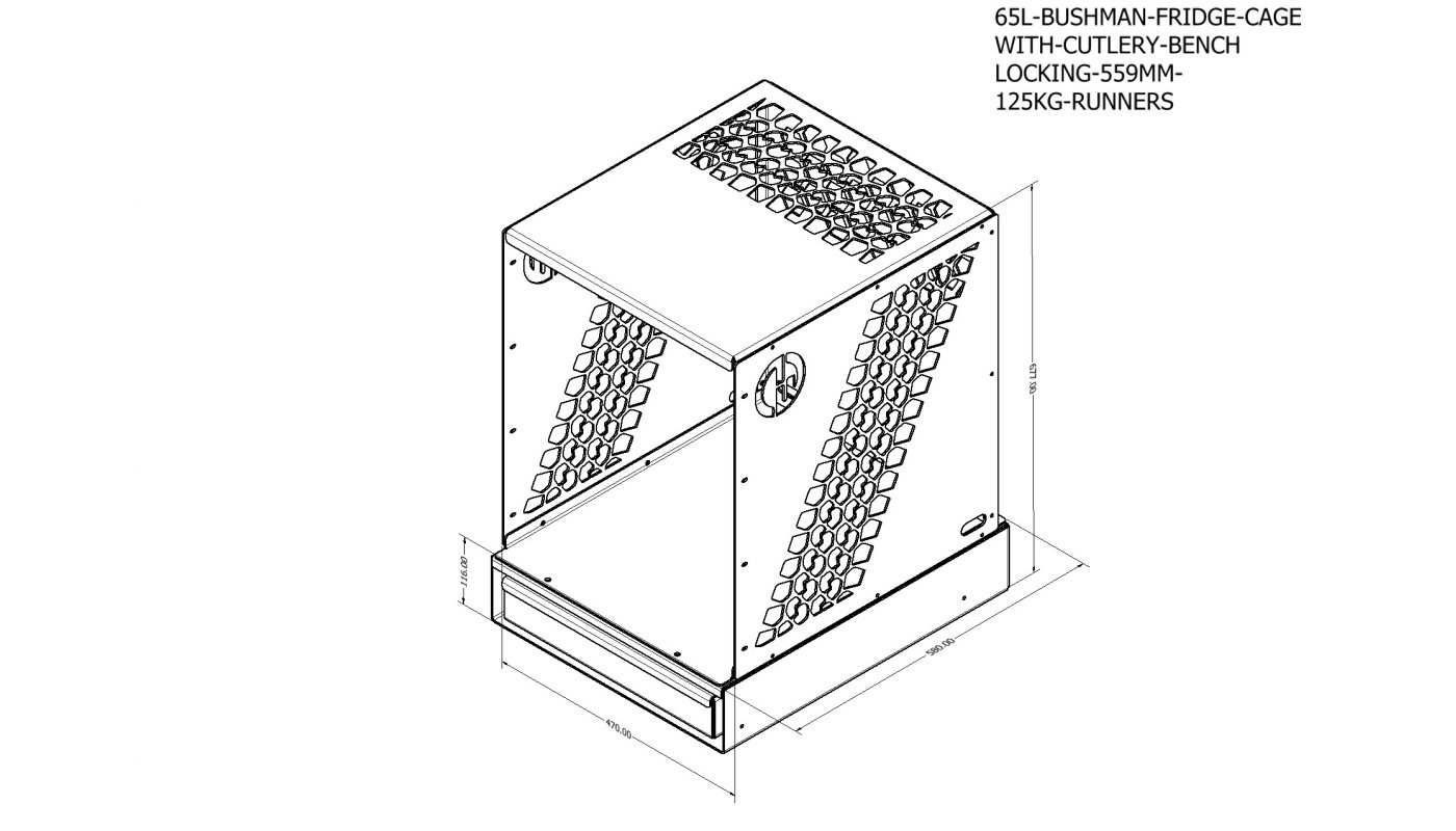 Bushman Upright Fridge Cage + Pullout Bench with Cutlery Drawer - 1