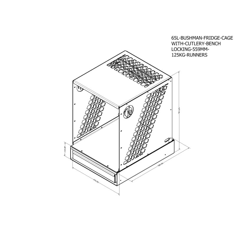 Bushman Upright Fridge Cage + Pullout Bench with Cutlery Drawer - 1