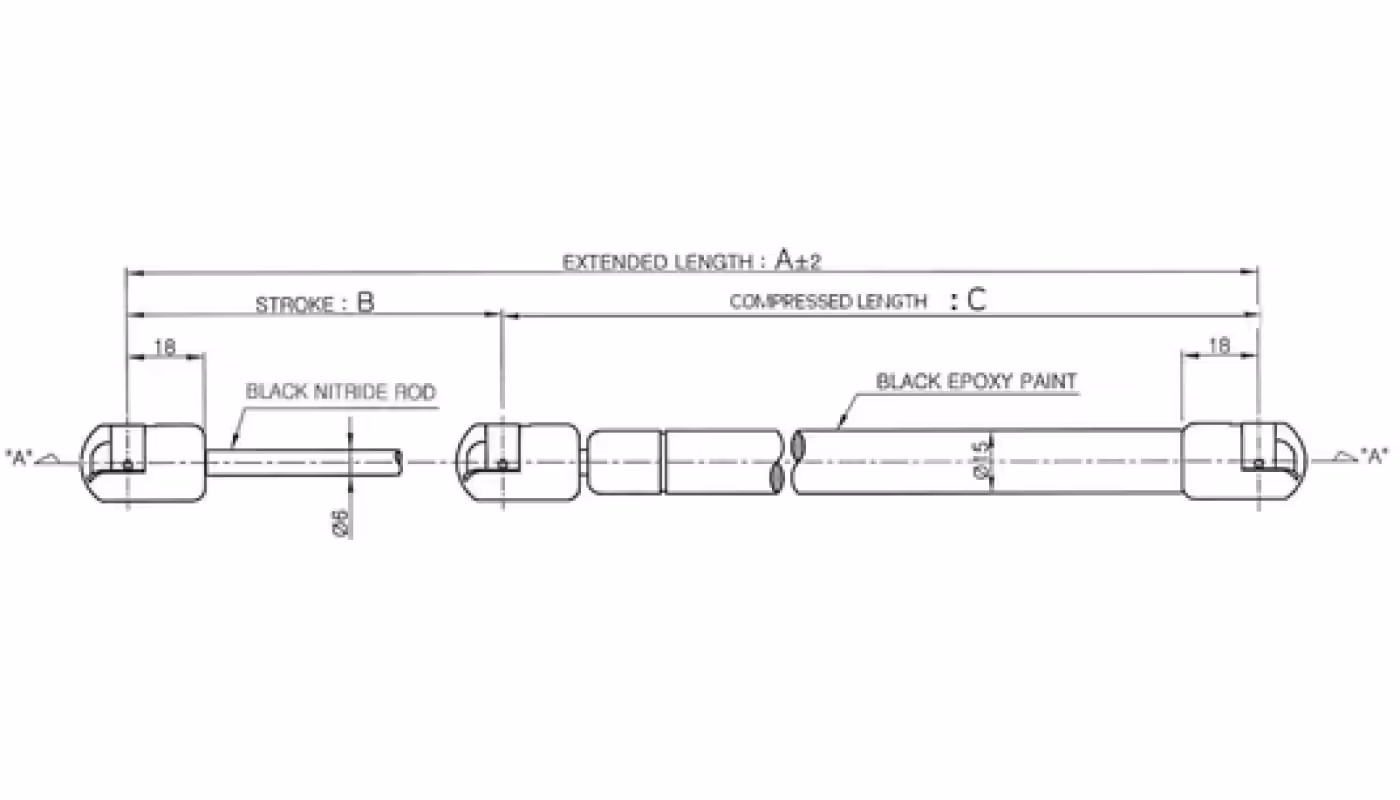 Dunn & Watson Gas Struts Dimensions