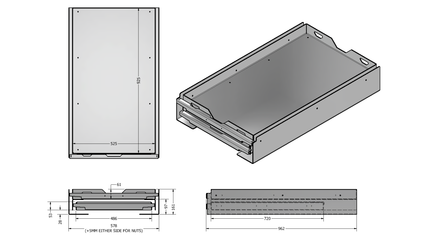 60L & OVER FRIDGE SLIDE WITH CUTLERY BENCH