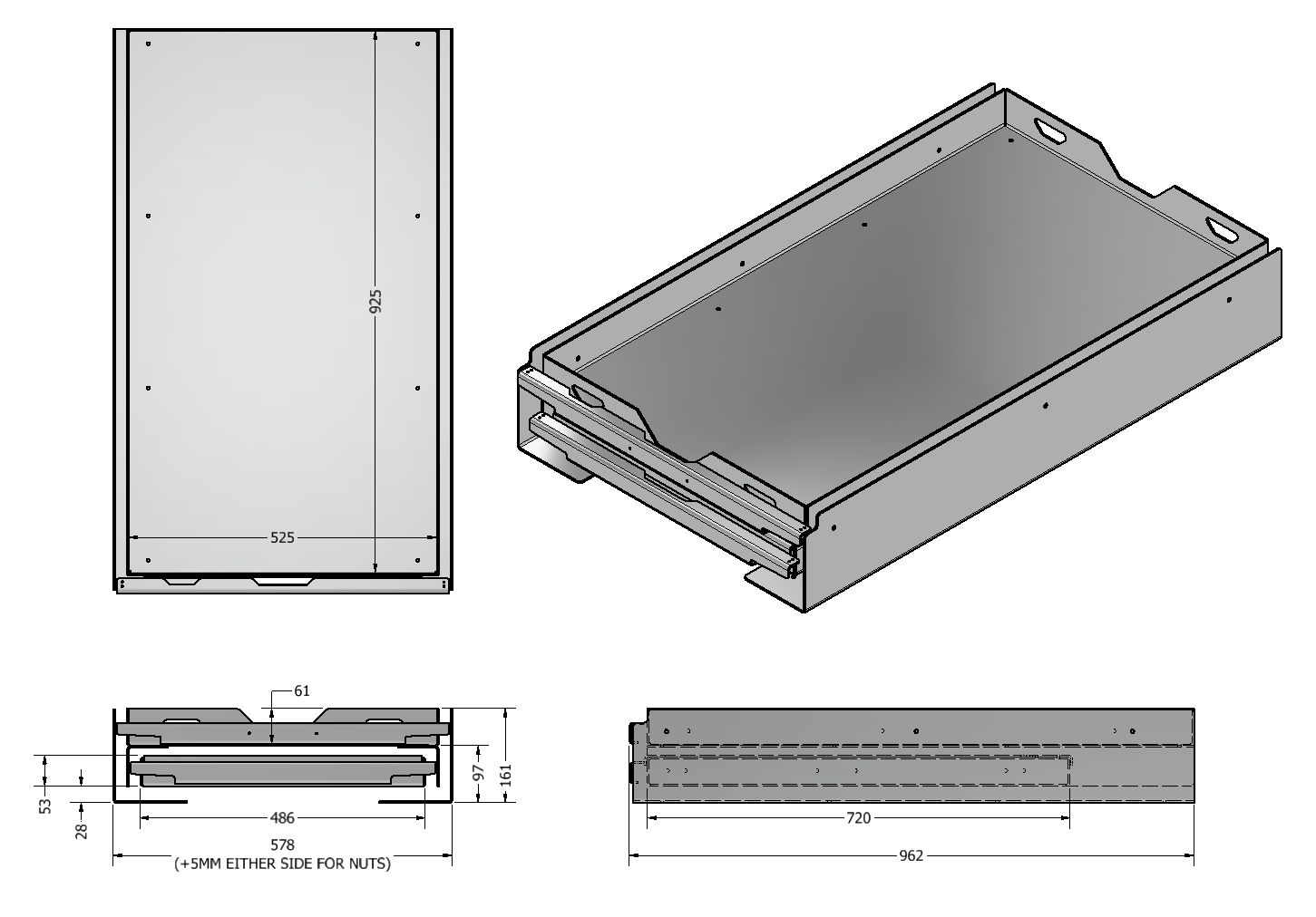 60L & OVER FRIDGE SLIDE WITH CUTLERY BENCH