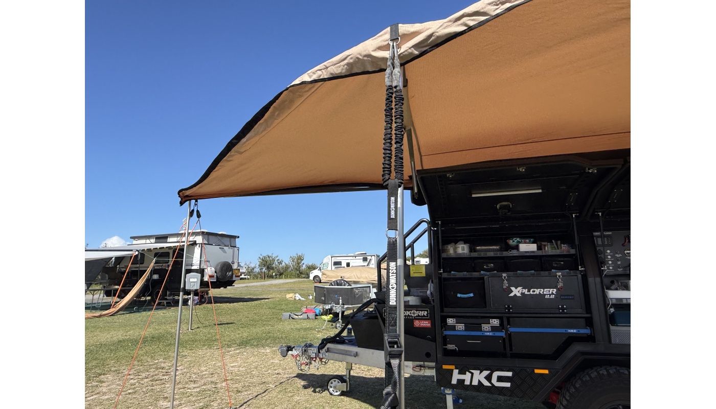 Example Of Soft Spring Tie Down Strap Securing Awning At Top