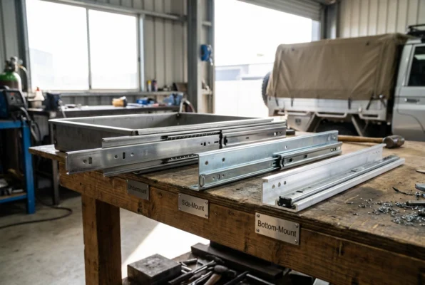Professional header image for comparison analysis: Undermount vs Side-Mount vs Bottom-Mount Drawer Slides: W...
