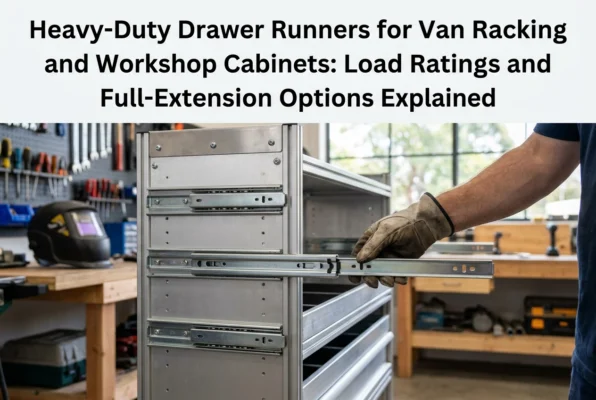 Professional header image for educational tutorial: Heavy-Duty Drawer Runners for Van Racking and Workshop Ca...