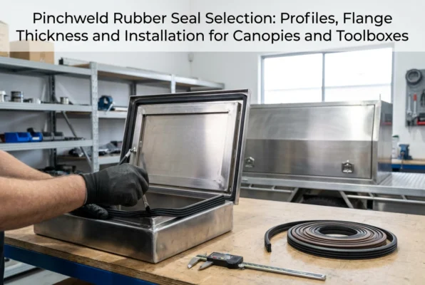 Professional header image for educational tutorial: Pinchweld Rubber Seal Selection: Profiles, Flange Thickne...